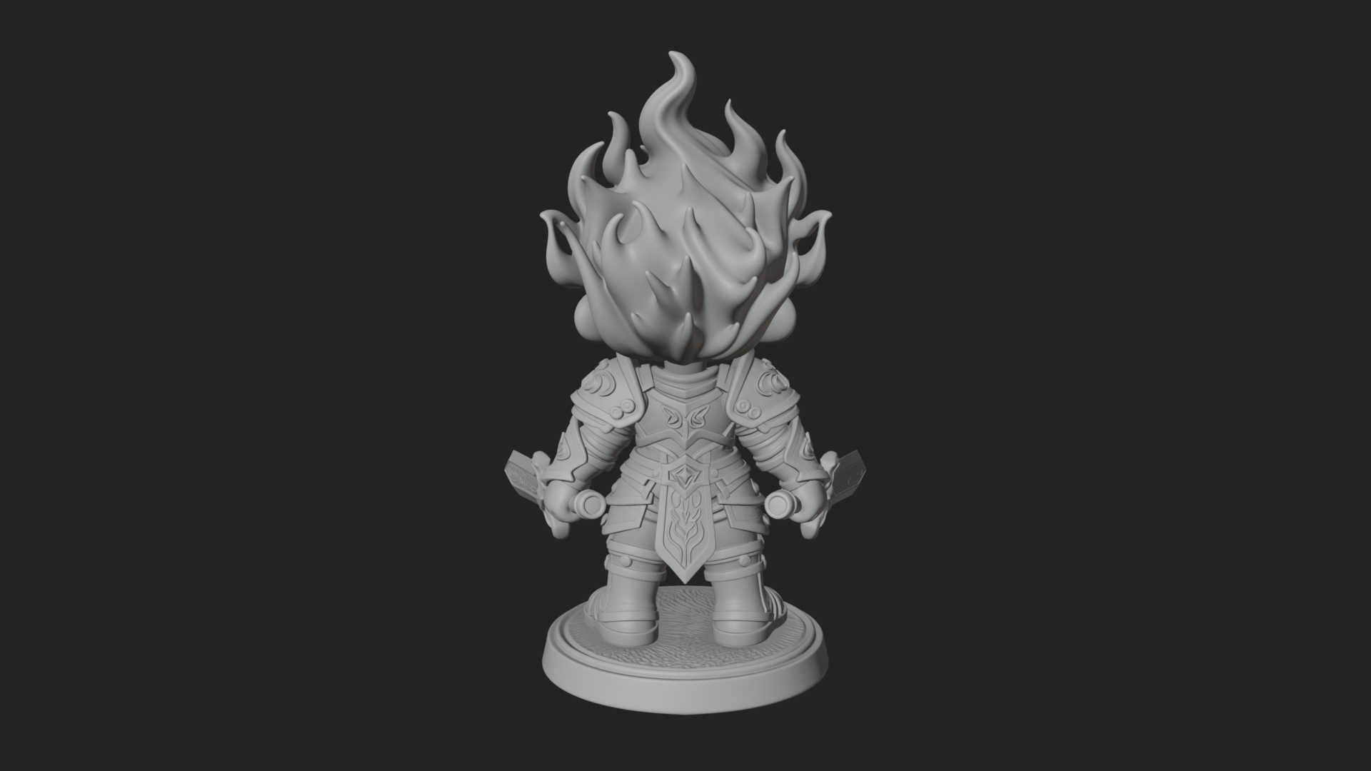 Chibi Flame Hair Swordsman Statue Design 4 3D Print Model 3D Model