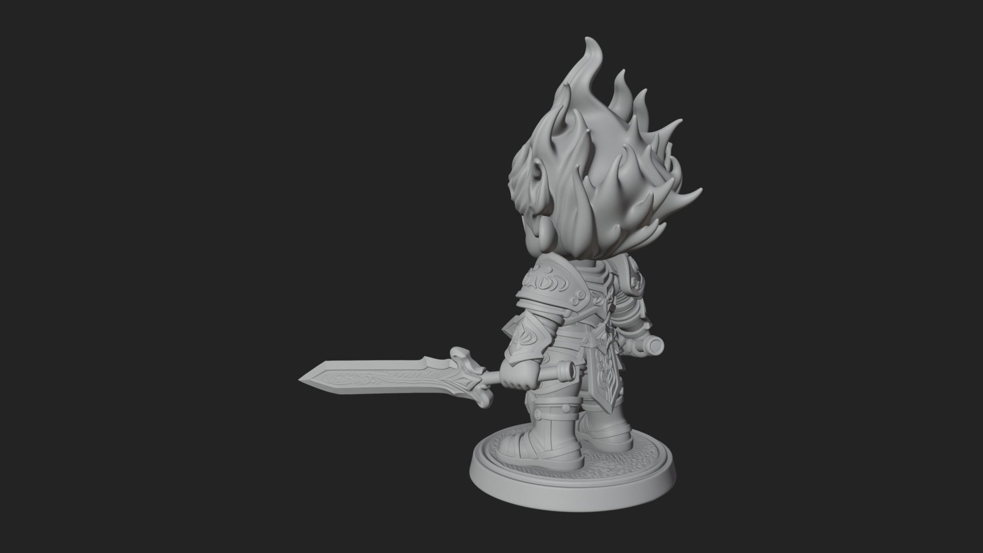 Chibi Flame Hair Swordsman Statue Design 4 3D Print Model 3D Model