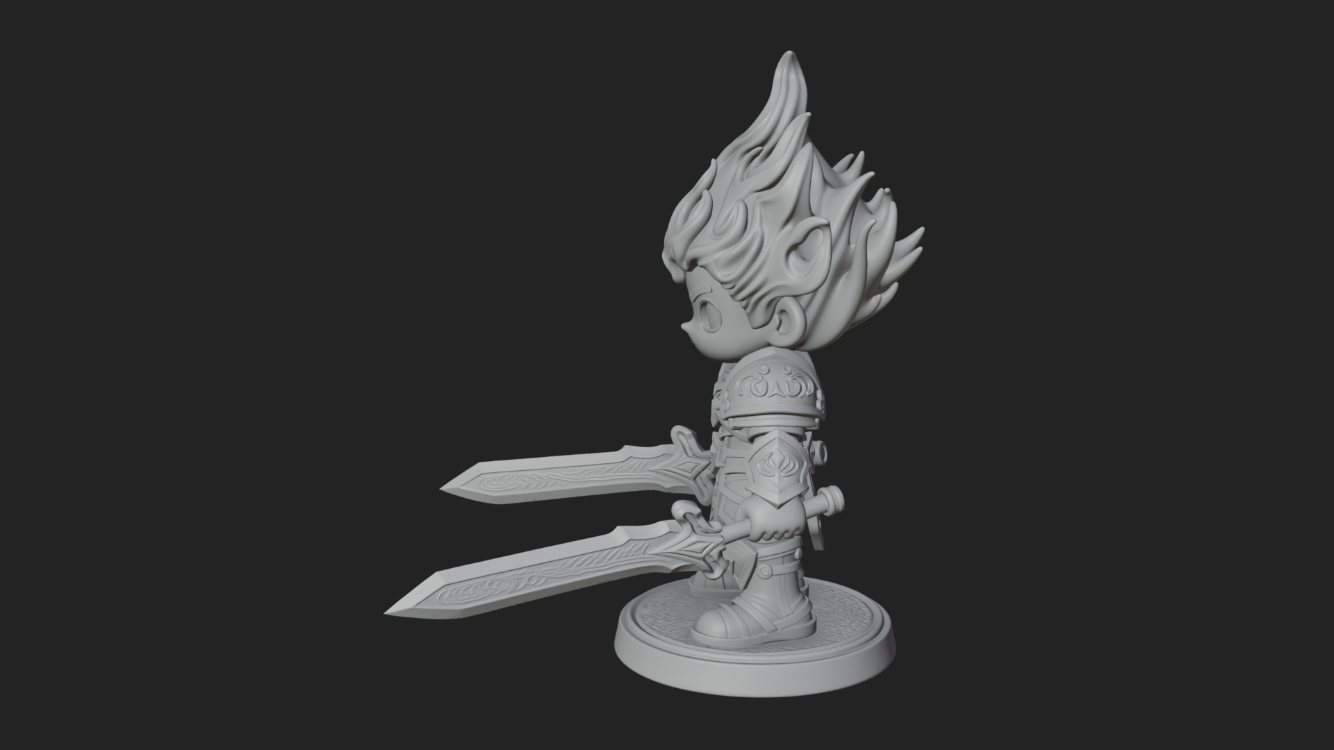 Chibi Flame Hair Swordsman Statue Design 4 3D Print Model 3D Model
