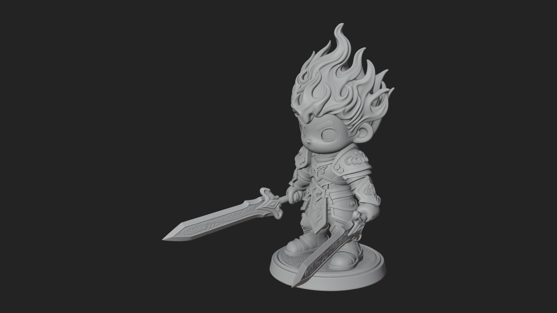 Chibi Flame Hair Swordsman Statue Design 4 3D Print Model 3D Model