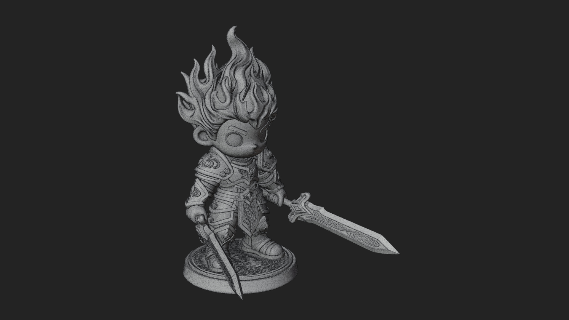 Chibi Flame Hair Swordsman Statue Design 4 3D Print Model 3D Model