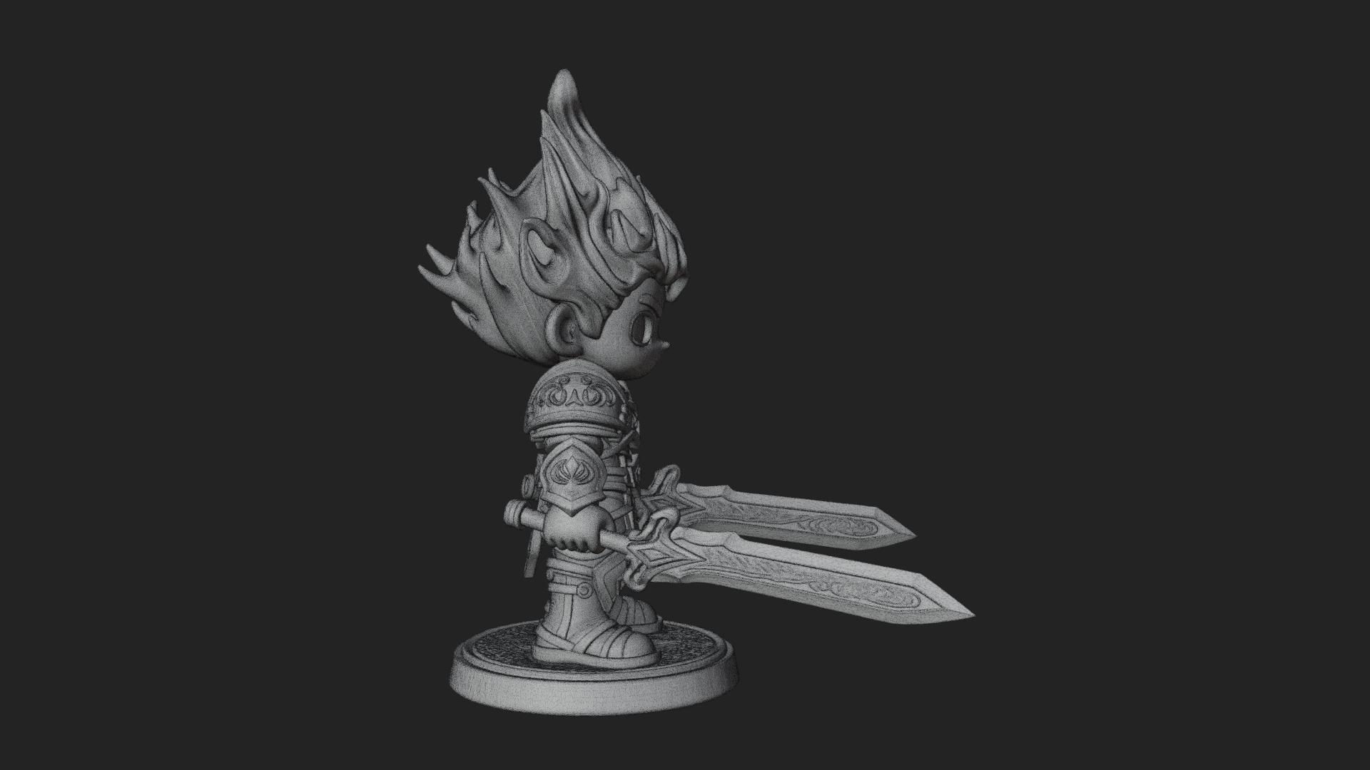 Chibi Flame Hair Swordsman Statue Design 4 3D Print Model 3D Model