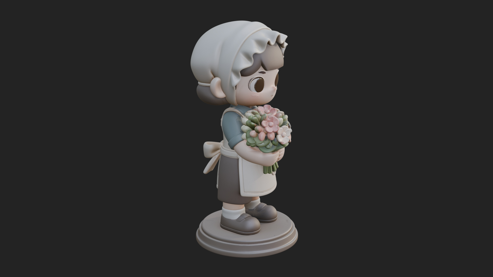 Chibi Florist Girl Statue Design 1 3D Print Model 3D Model
