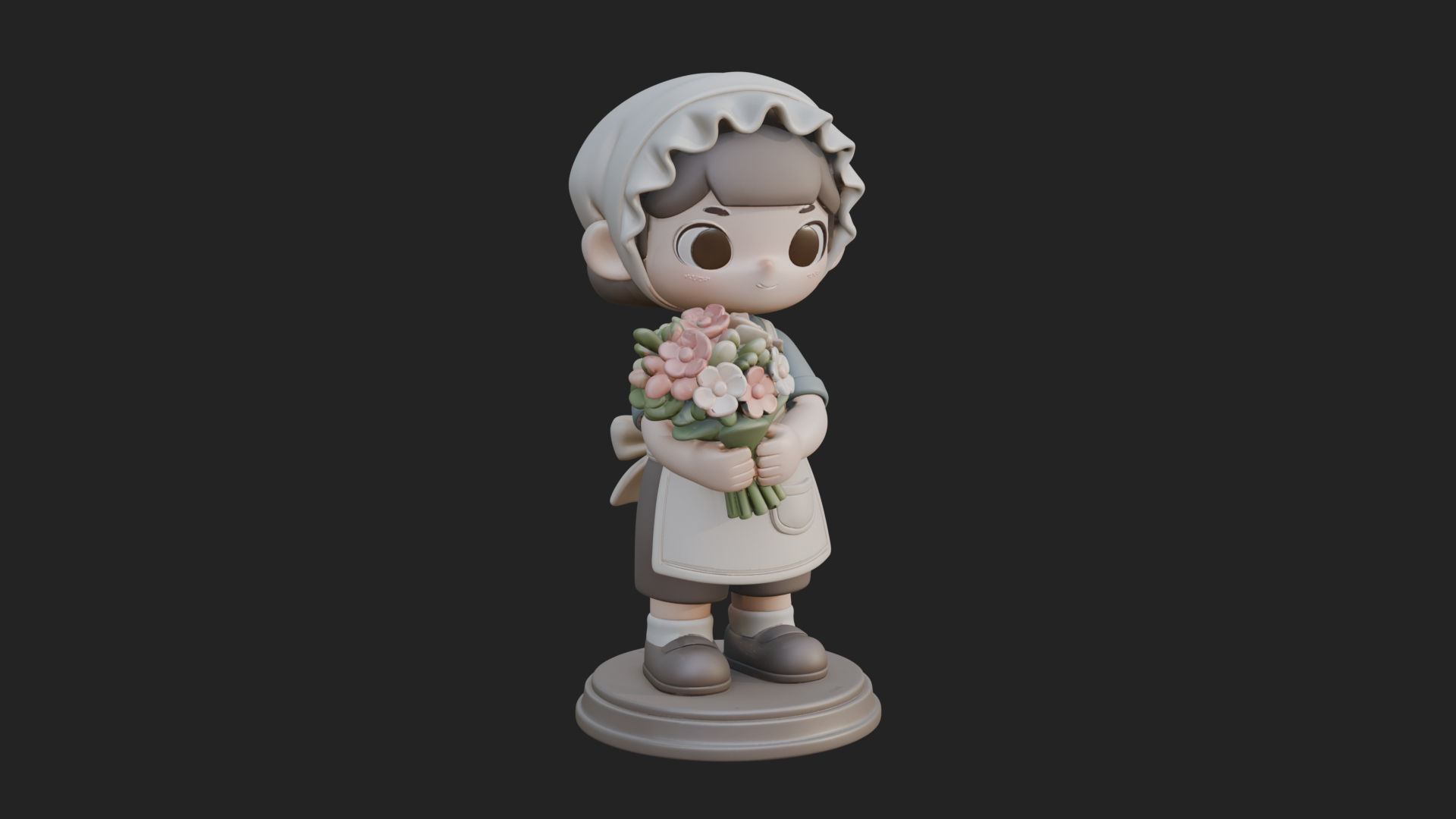 Chibi Florist Girl Statue Design 1 3D Print Model 3D Model