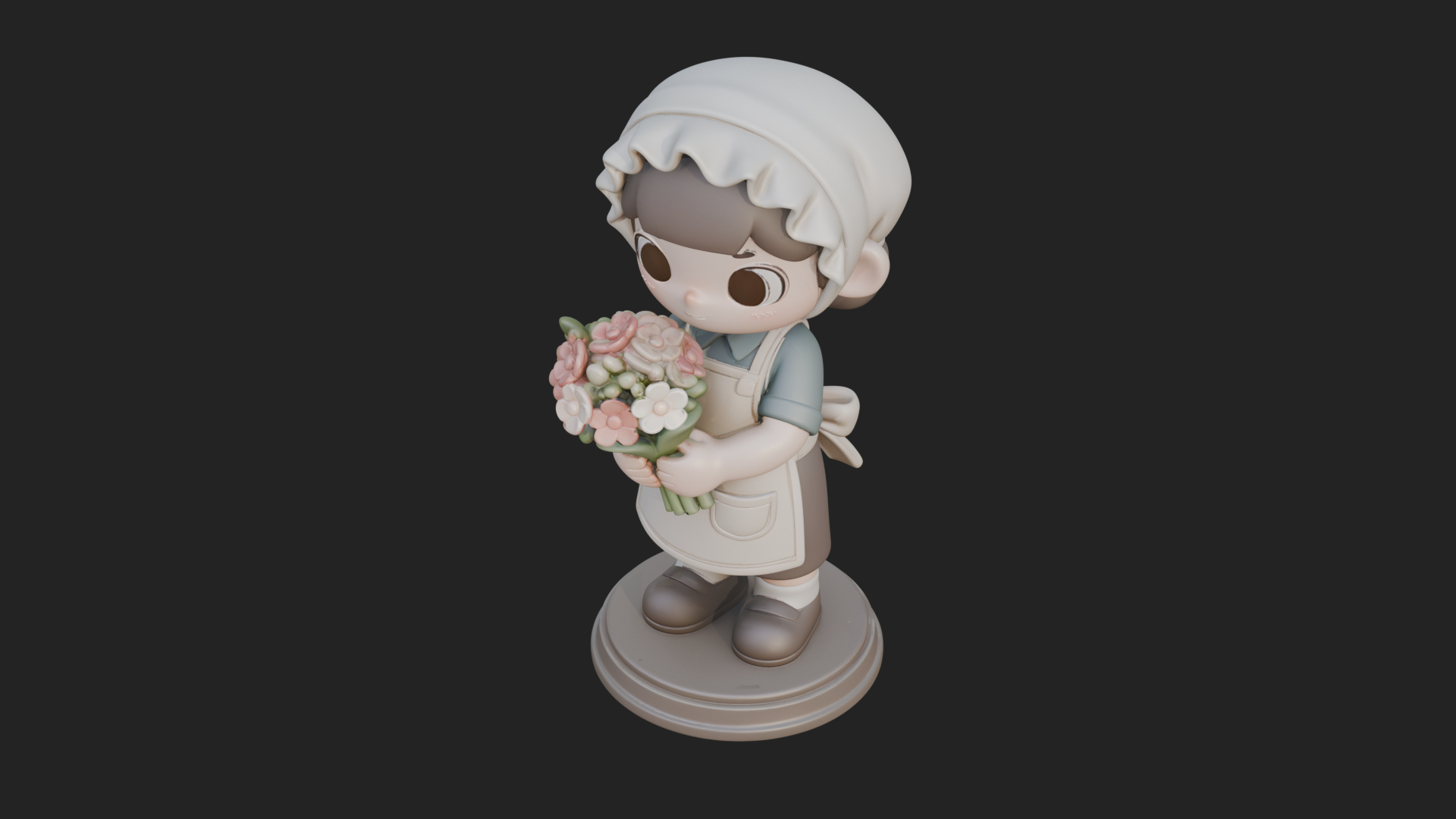 Chibi Florist Girl Statue Design 1 3D Print Model 3D Model