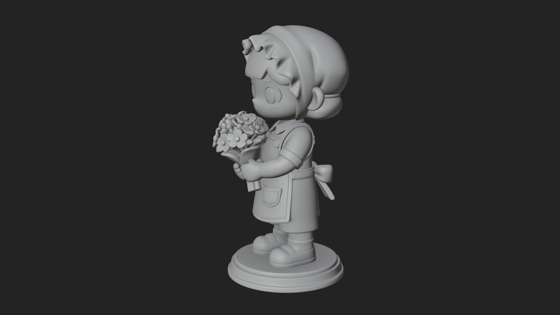 Chibi Florist Girl Statue Design 1 3D Print Model 3D Model