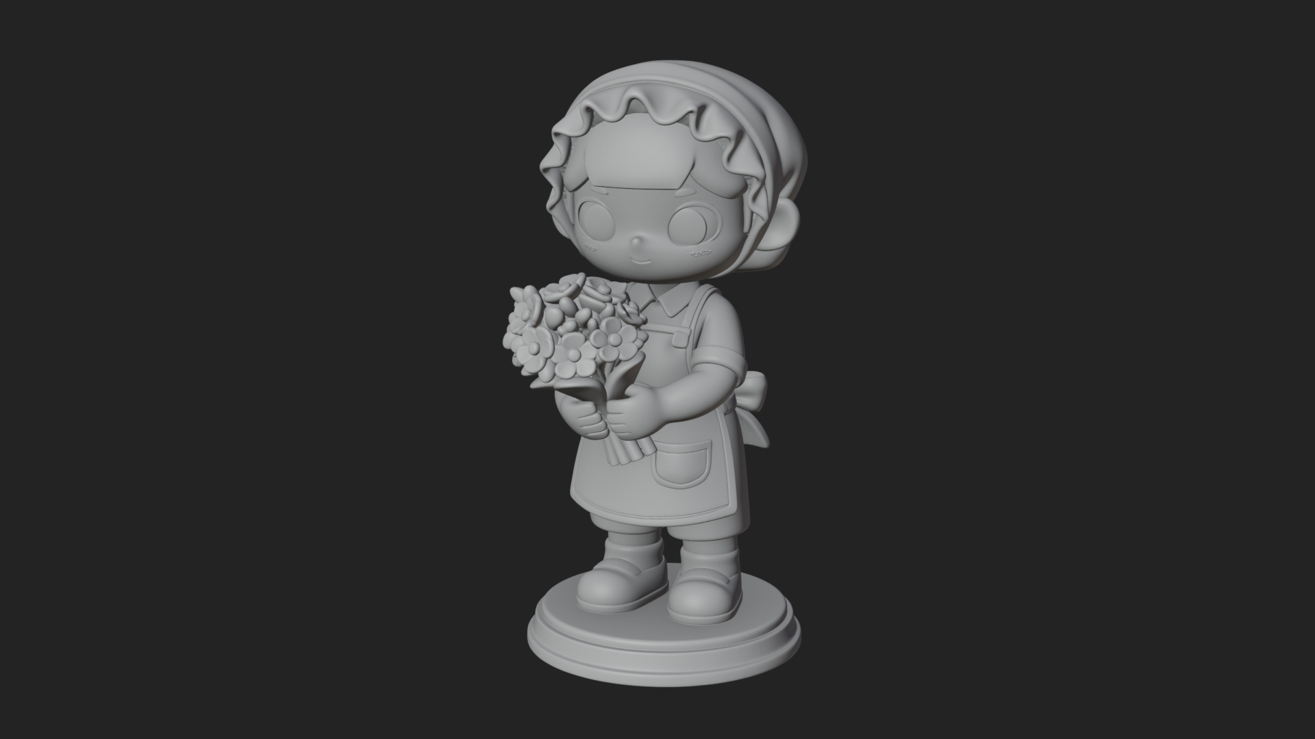 Chibi Florist Girl Statue Design 1 3D Print Model 3D Model