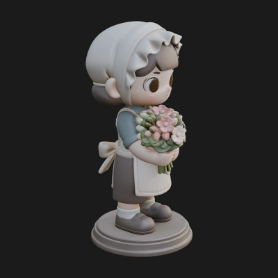 Chibi Florist Girl Statue Design 1 3D Print Model