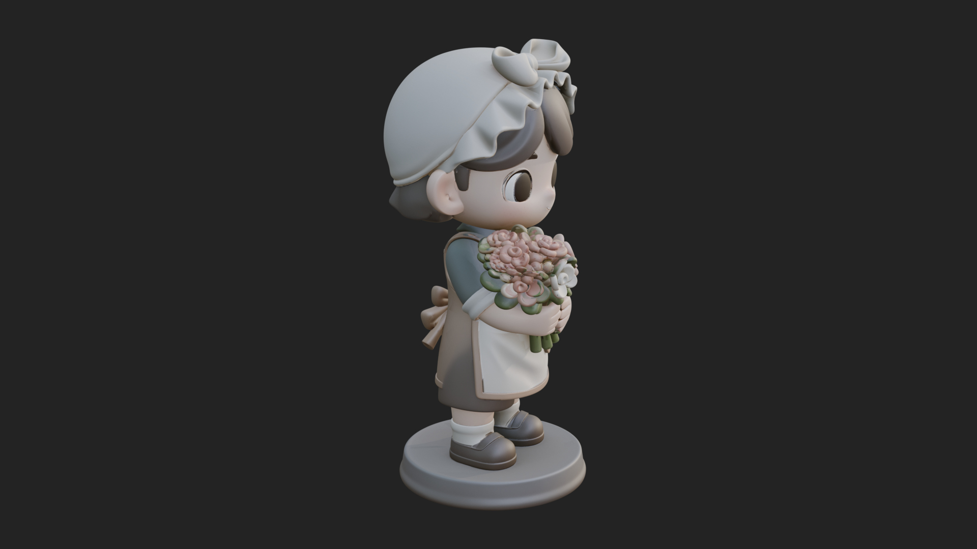 Chibi Florist Girl Statue Design 2 3D Print Model 3D Model