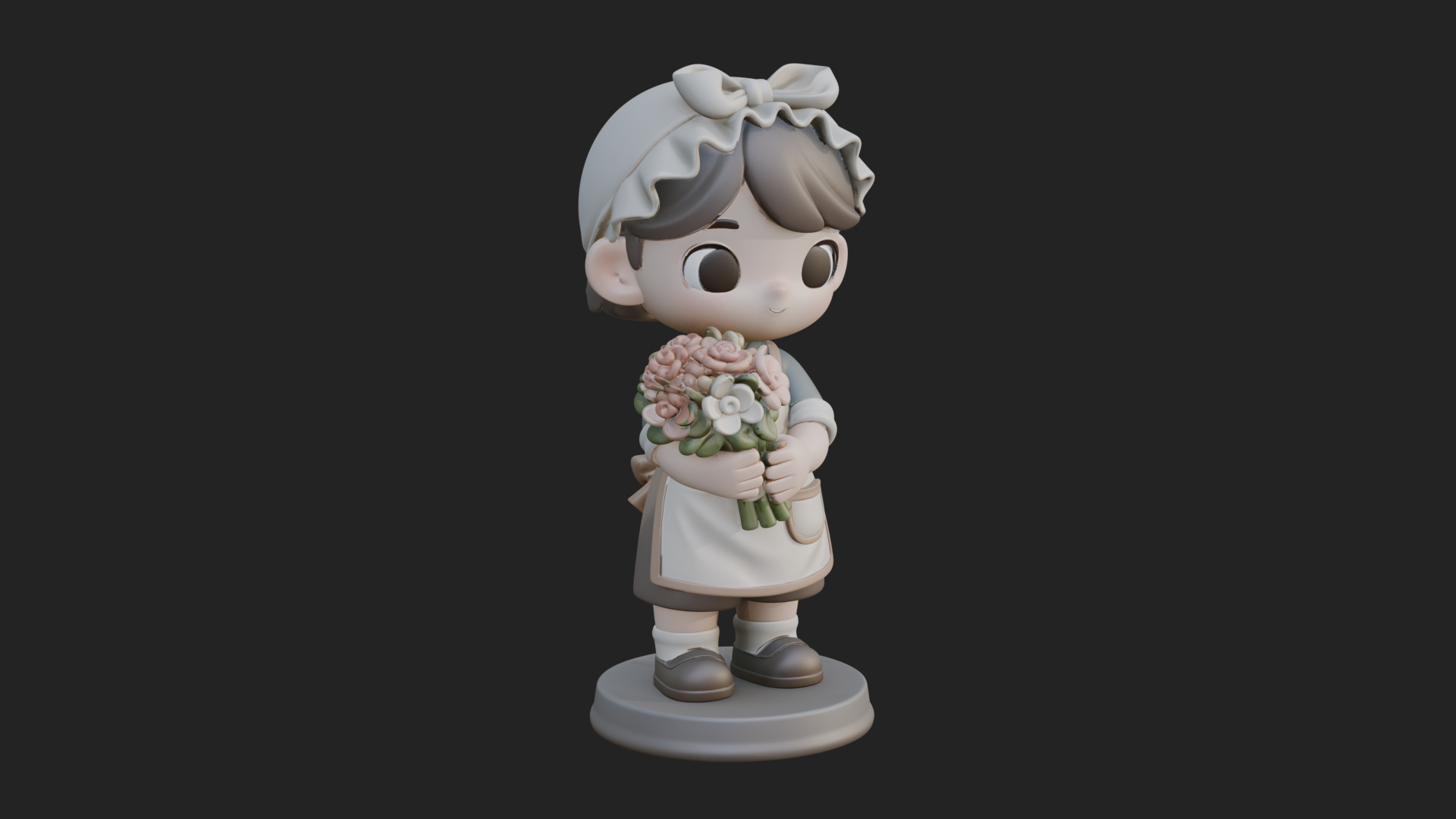 Chibi Florist Girl Statue Design 2 3D Print Model 3D Model