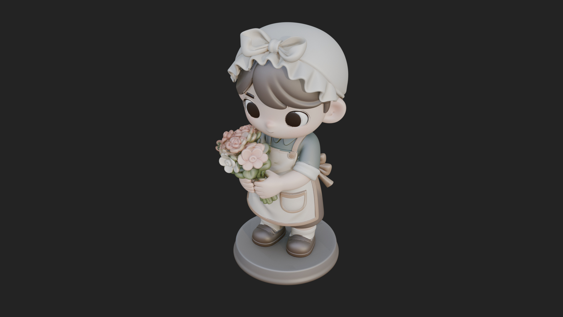 Chibi Florist Girl Statue Design 2 3D Print Model 3D Model