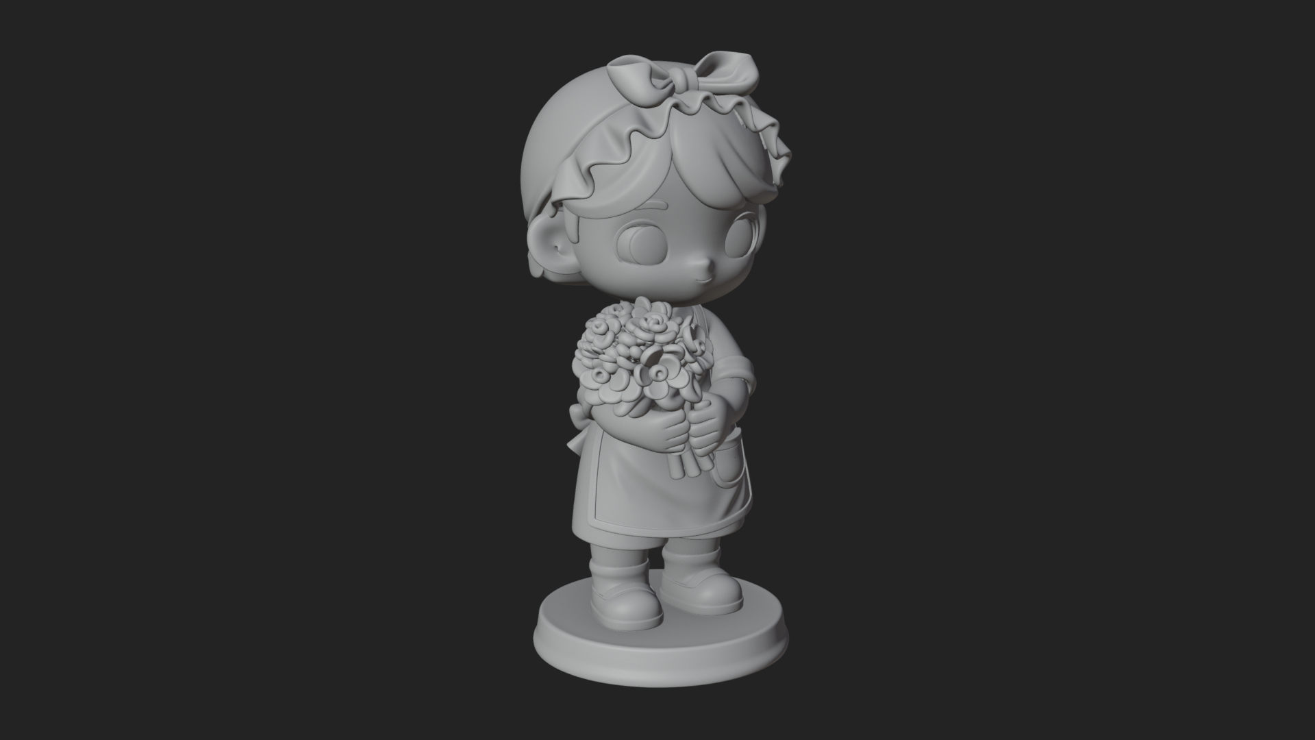 Chibi Florist Girl Statue Design 2 3D Print Model 3D Model