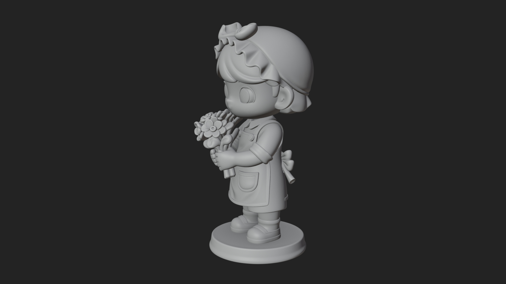 Chibi Florist Girl Statue Design 2 3D Print Model 3D Model