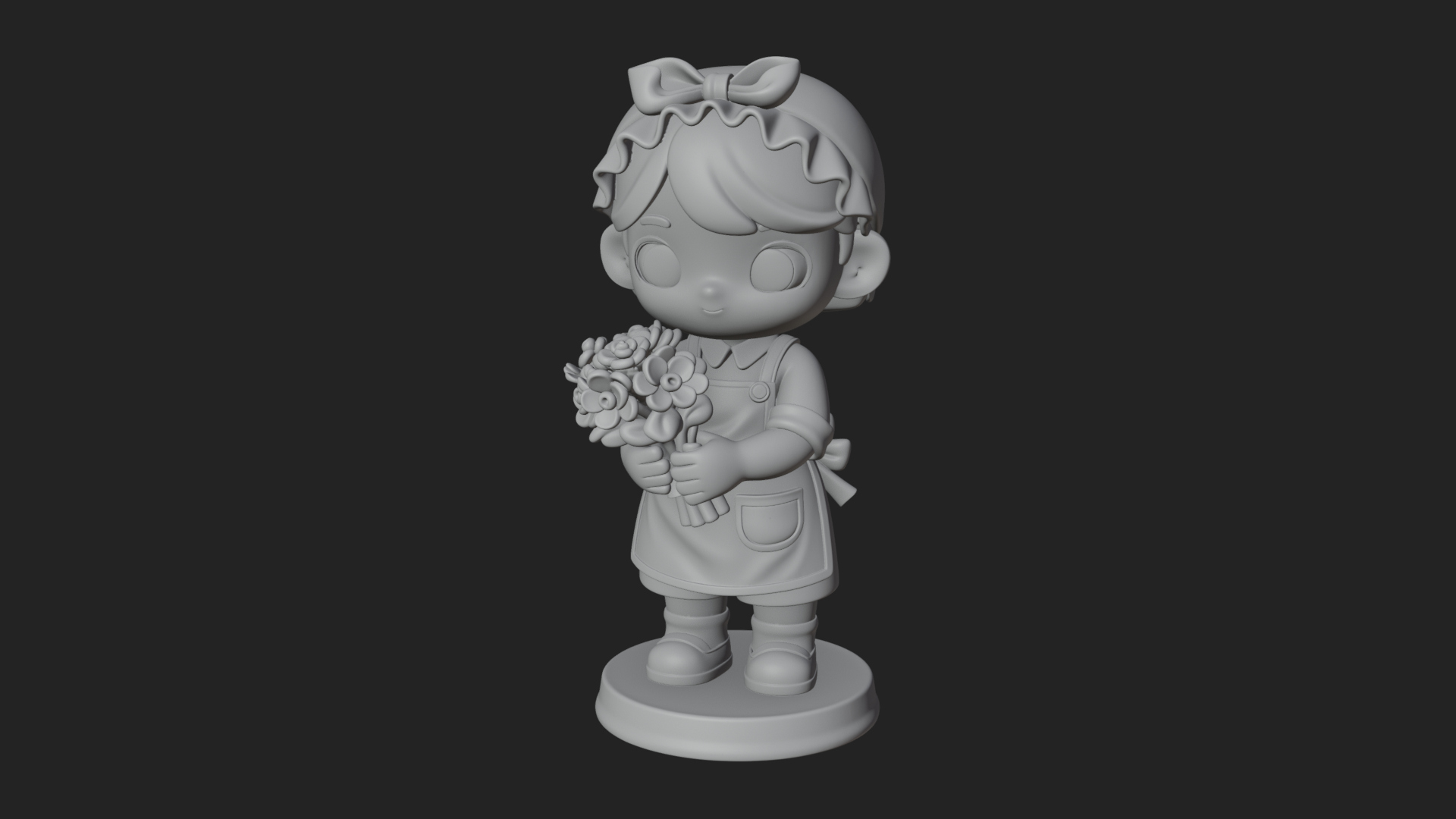 Chibi Florist Girl Statue Design 2 3D Print Model 3D Model