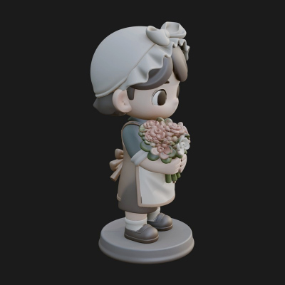 Chibi Florist Girl Statue Design 2 3D Print Model