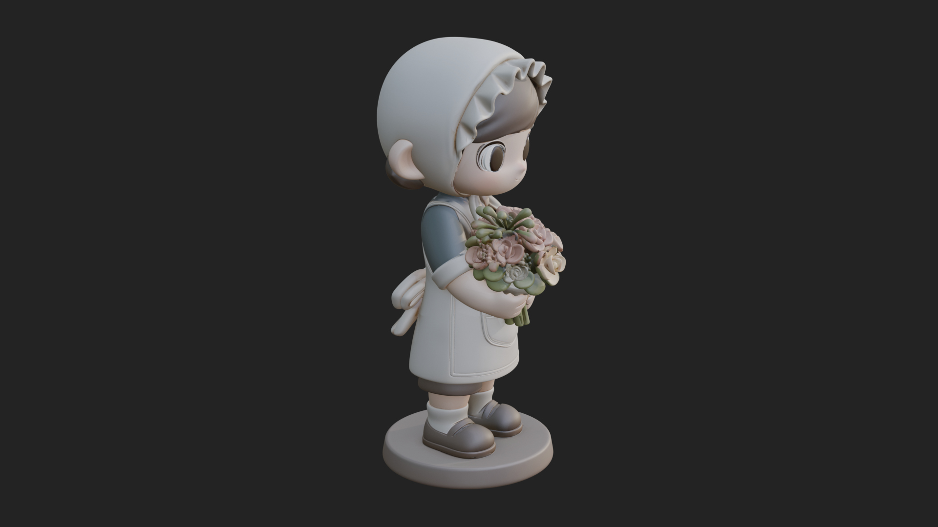 Chibi Florist Girl Statue Design 3 3D Print Model 3D Model