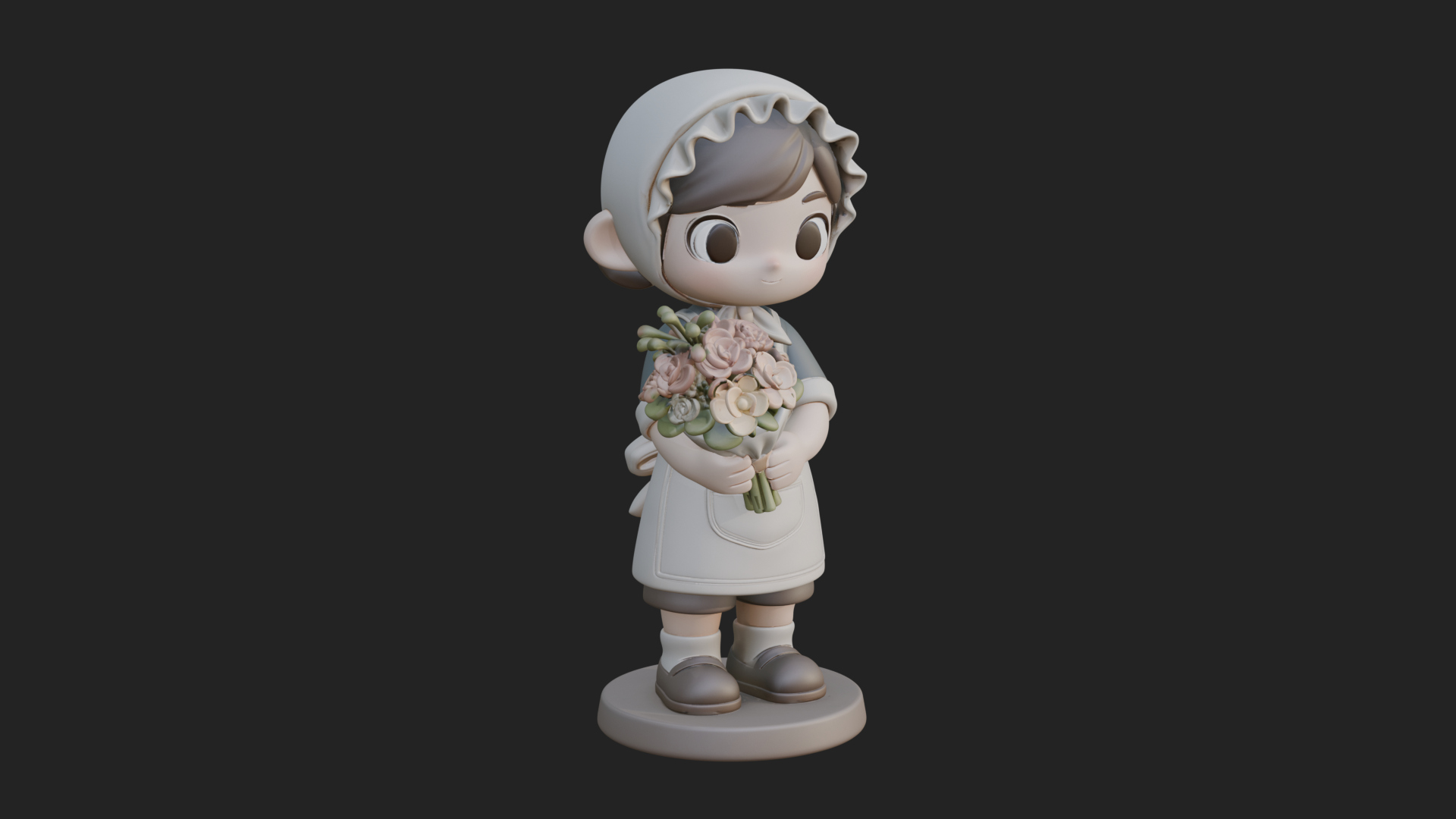 Chibi Florist Girl Statue Design 3 3D Print Model 3D Model