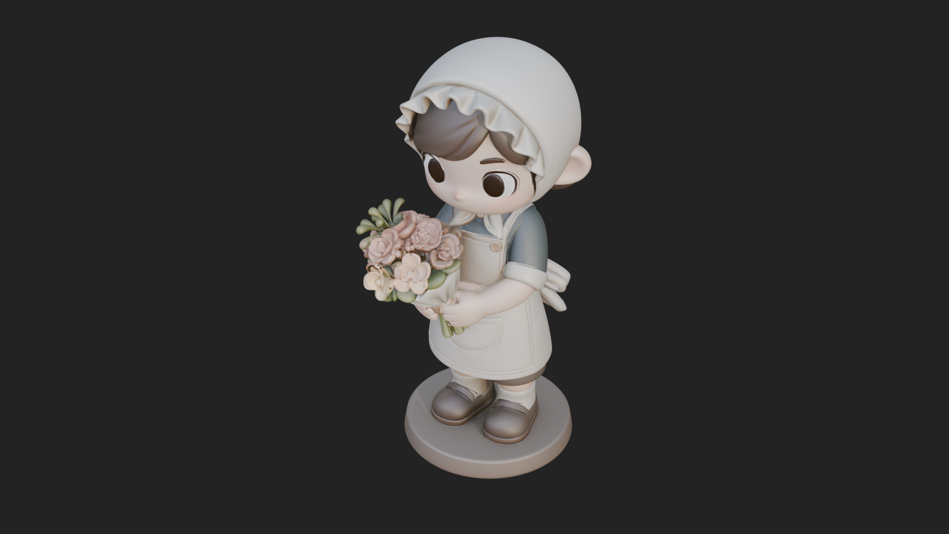 Chibi Florist Girl Statue Design 3 3D Print Model 3D Model
