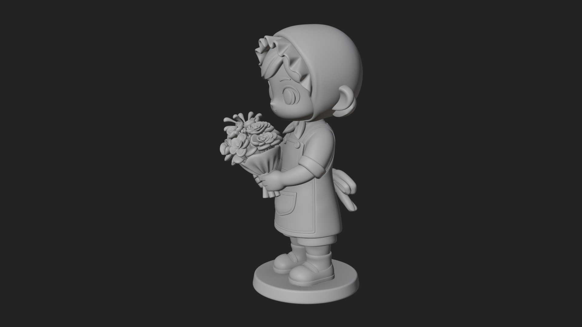 Chibi Florist Girl Statue Design 3 3D Print Model 3D Model