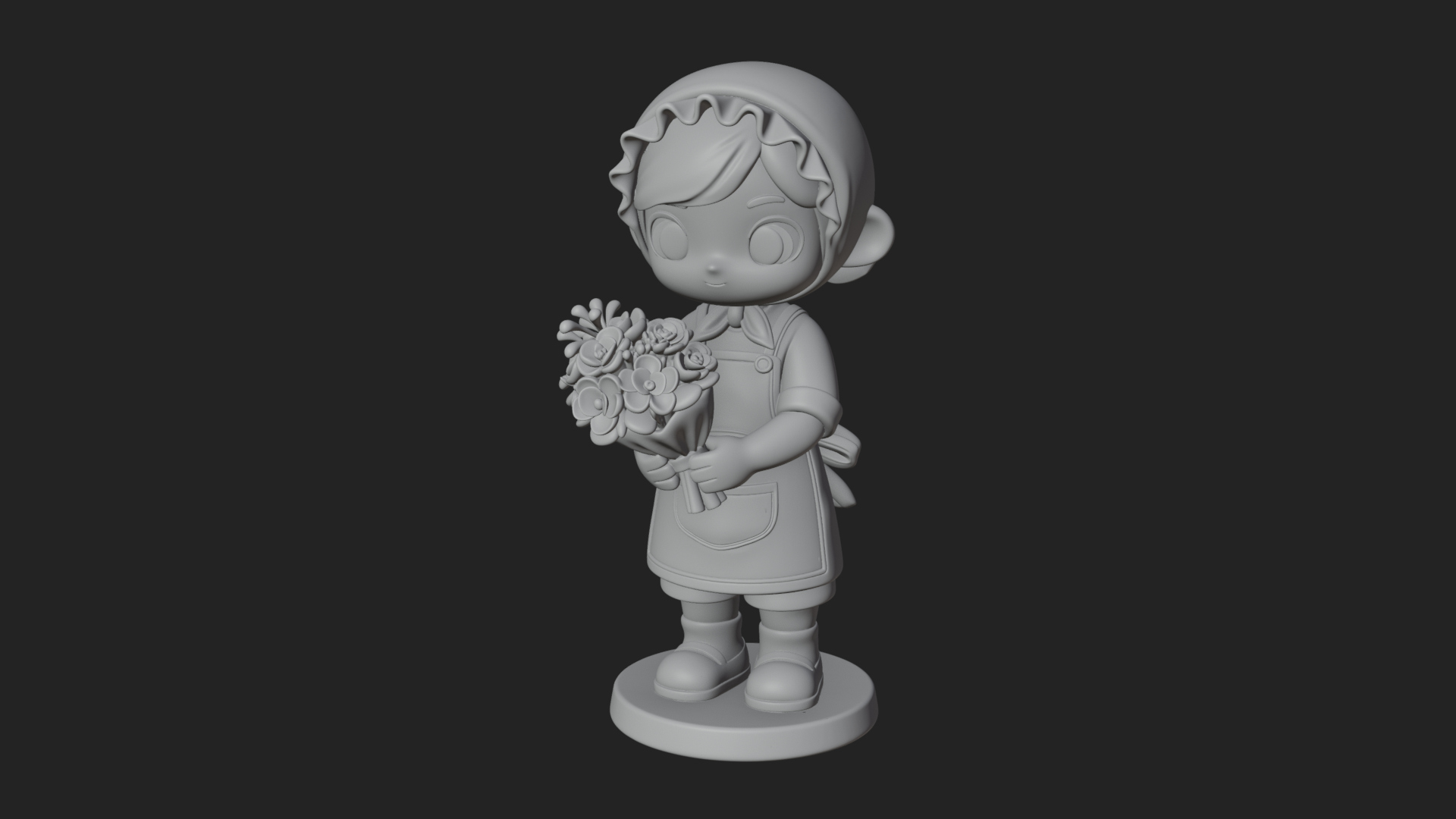 Chibi Florist Girl Statue Design 3 3D Print Model 3D Model