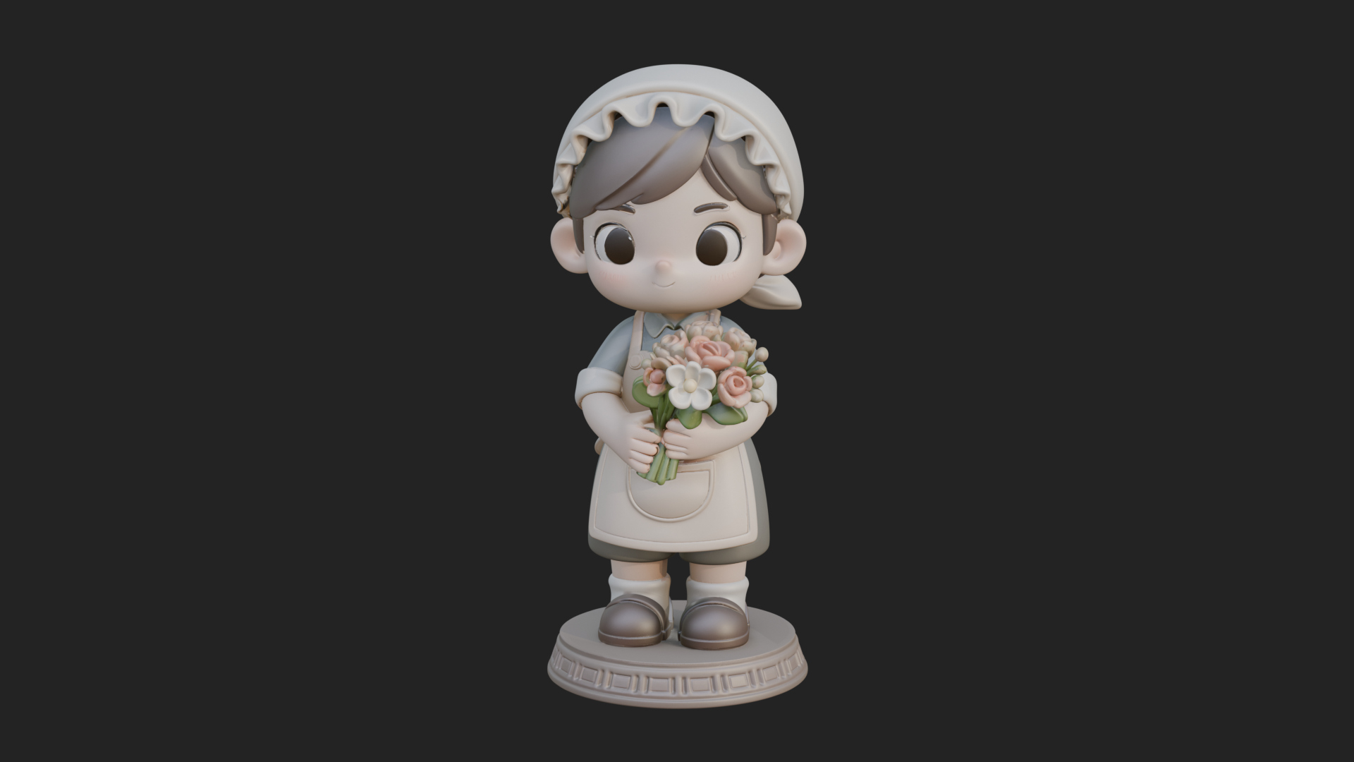 Chibi Florist Girl Statue Design 4 3D Print Model 3D Model