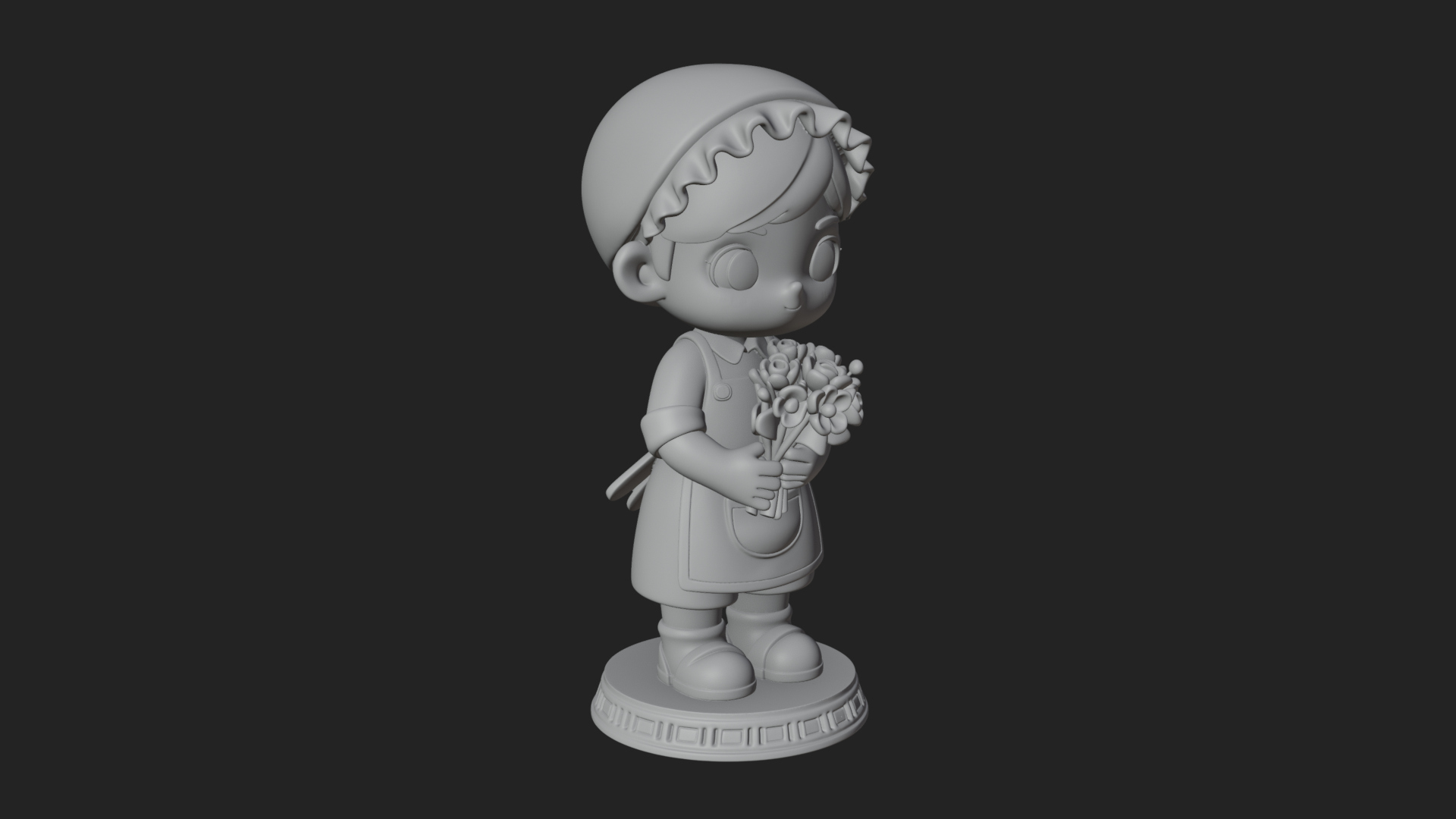 Chibi Florist Girl Statue Design 4 3D Print Model 3D Model