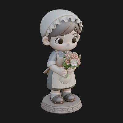 Chibi Florist Girl Statue Design 4 3D Print Model