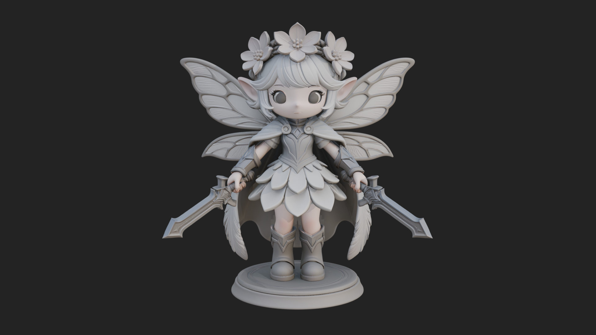 Chibi Flower Fairy With Sword Statue Design 1 3D Print Model 3D Model