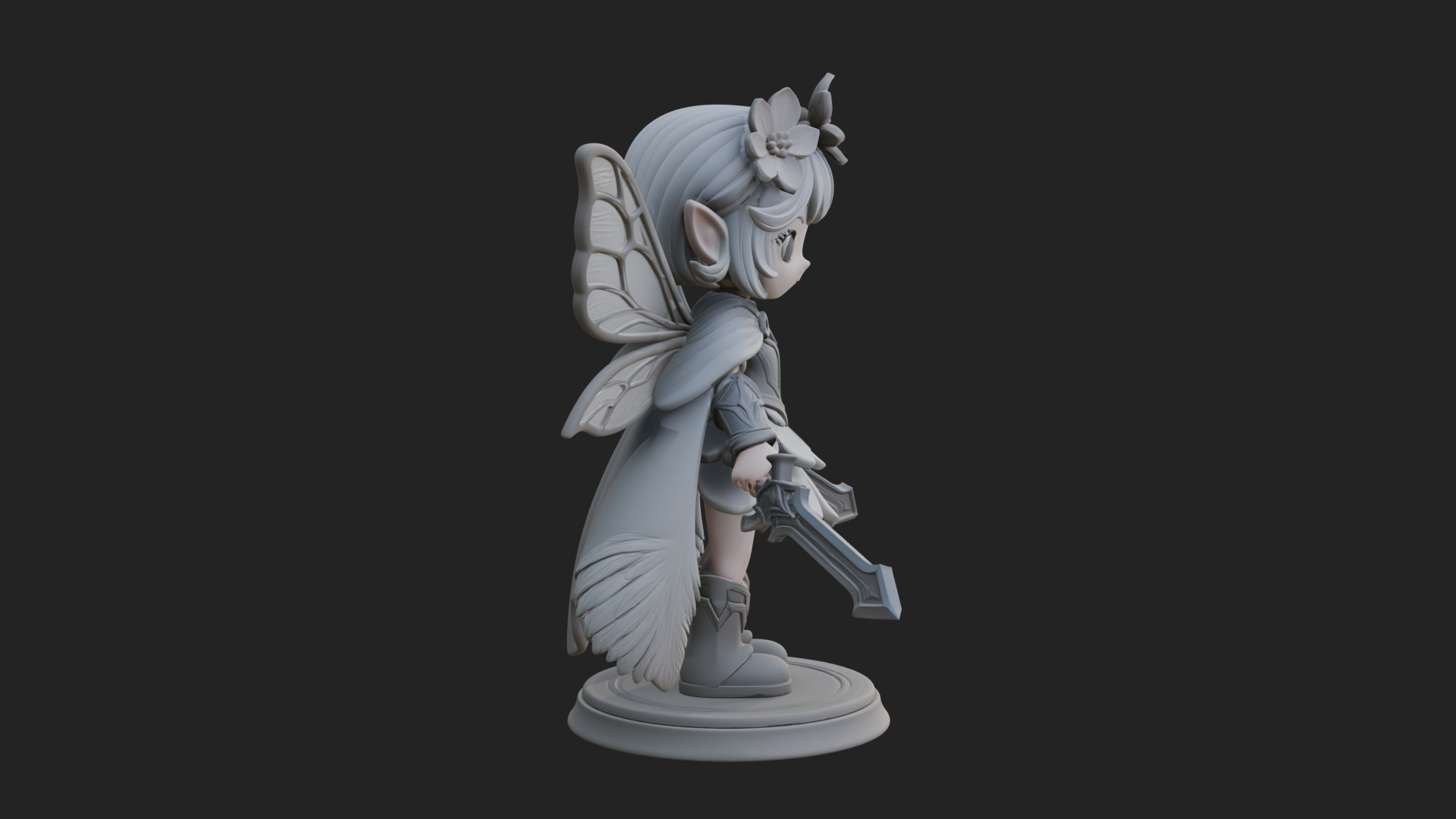 Chibi Flower Fairy With Sword Statue Design 1 3D Print Model 3D Model