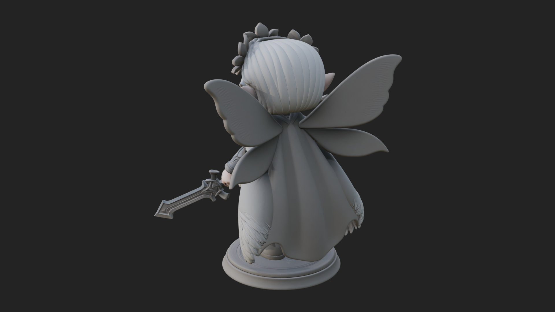 Chibi Flower Fairy With Sword Statue Design 1 3D Print Model 3D Model