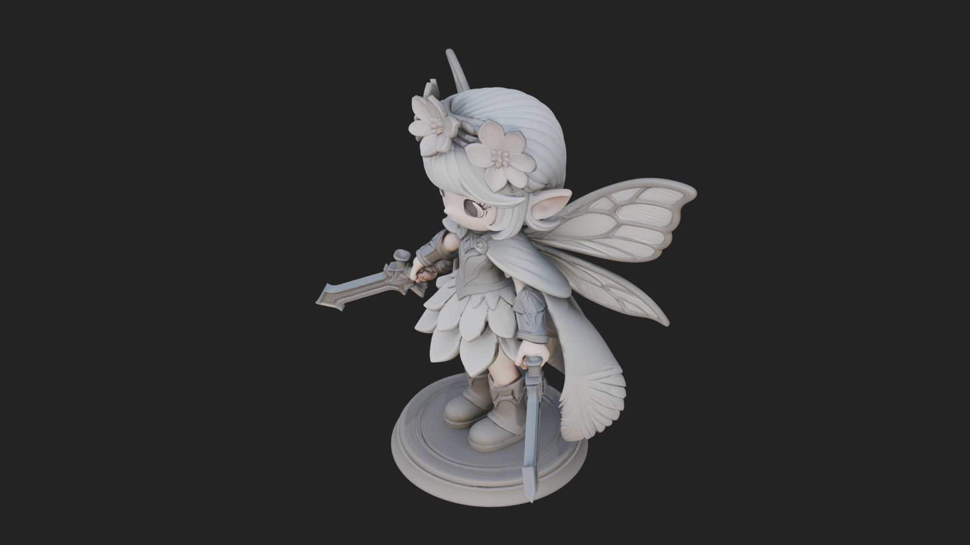 Chibi Flower Fairy With Sword Statue Design 1 3D Print Model 3D Model
