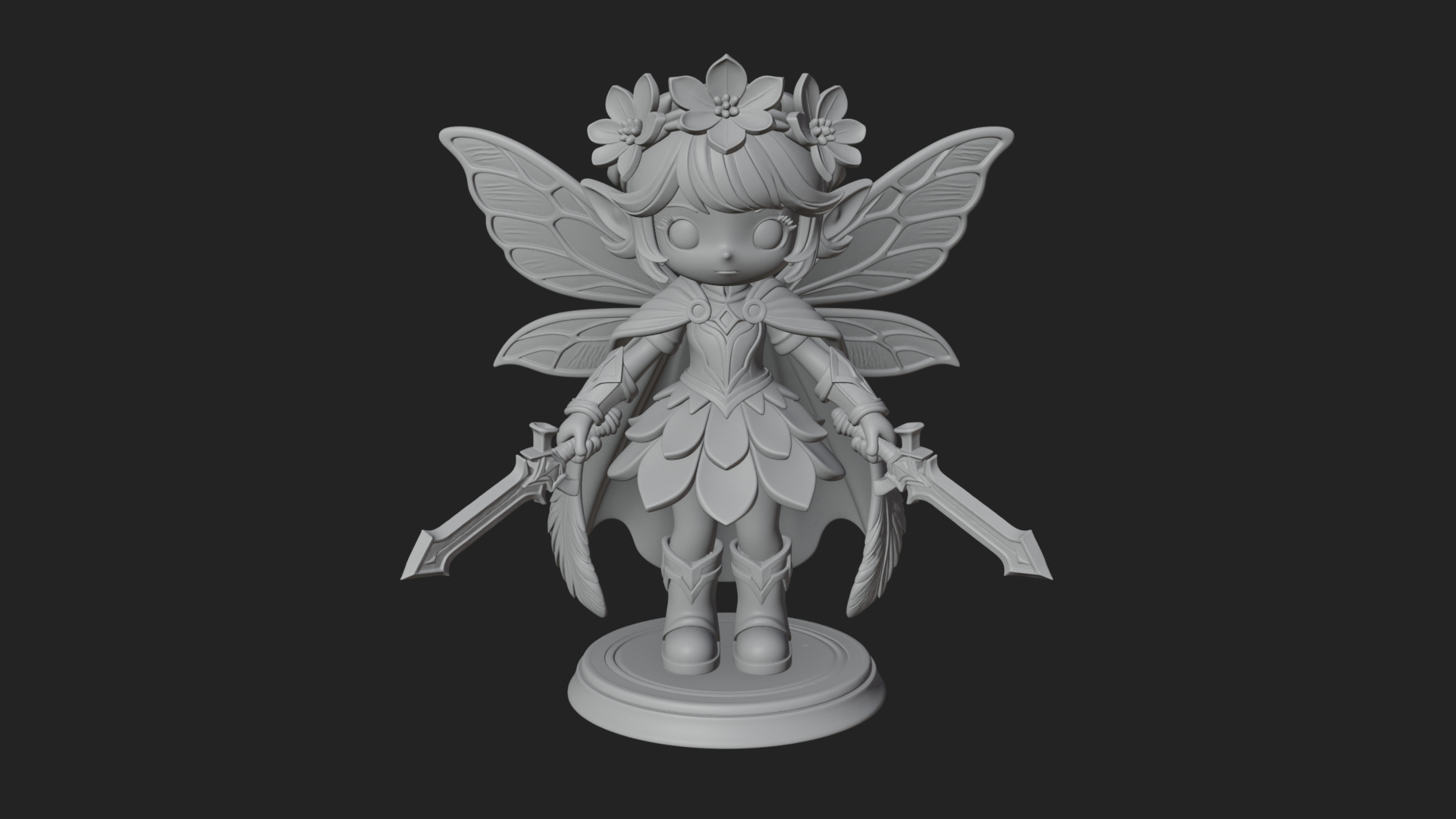 Chibi Flower Fairy With Sword Statue Design 1 3D Print Model 3D Model