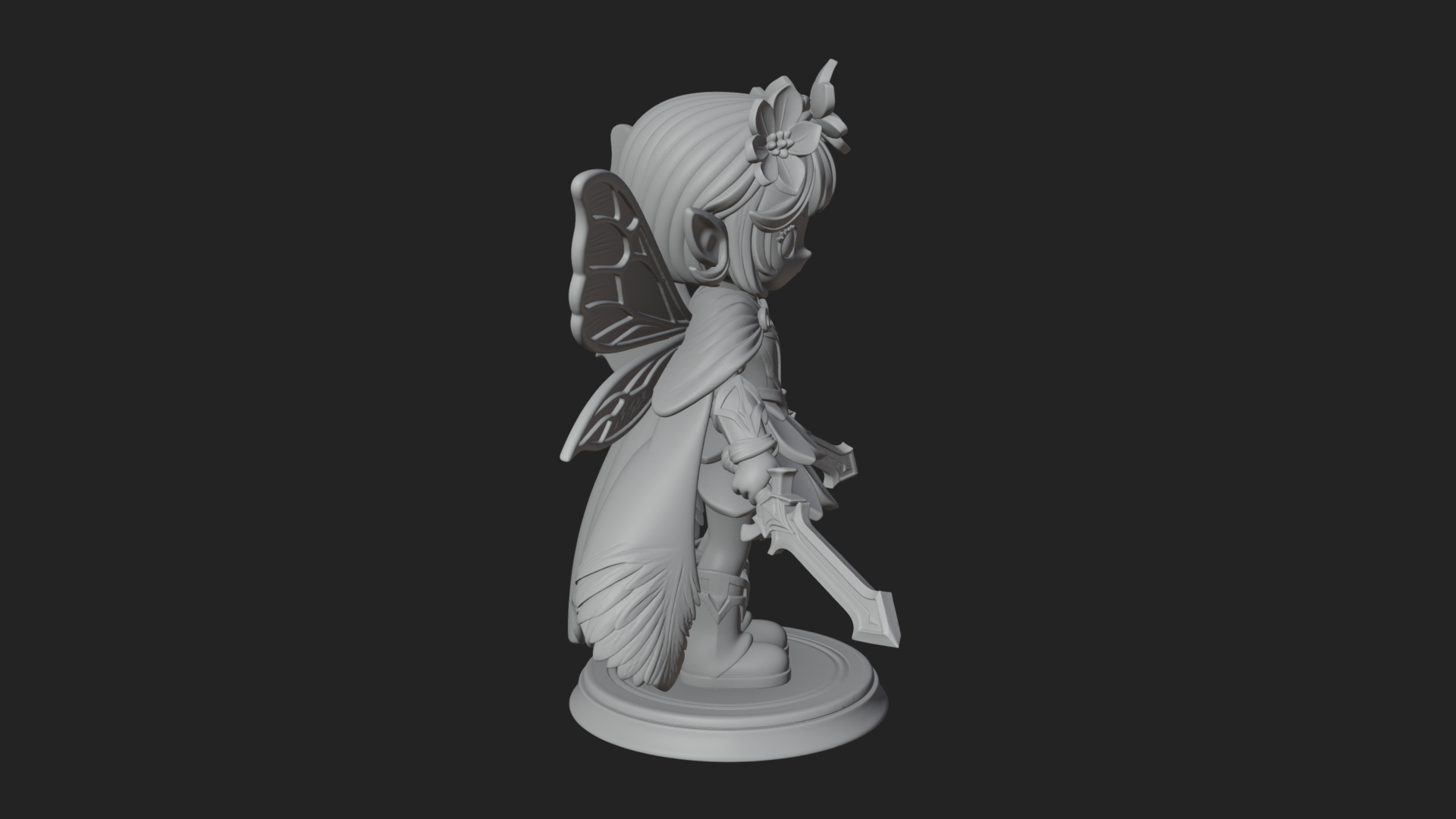 Chibi Flower Fairy With Sword Statue Design 1 3D Print Model 3D Model