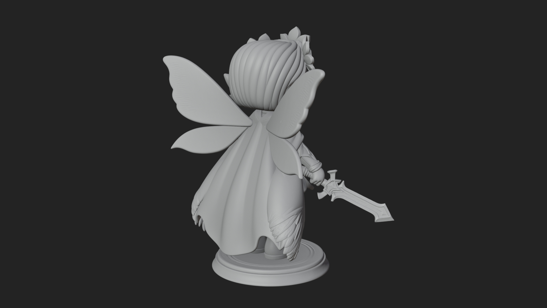 Chibi Flower Fairy With Sword Statue Design 1 3D Print Model 3D Model