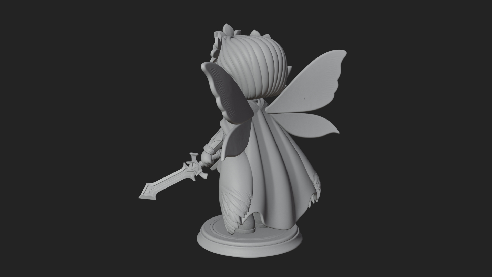 Chibi Flower Fairy With Sword Statue Design 1 3D Print Model 3D Model