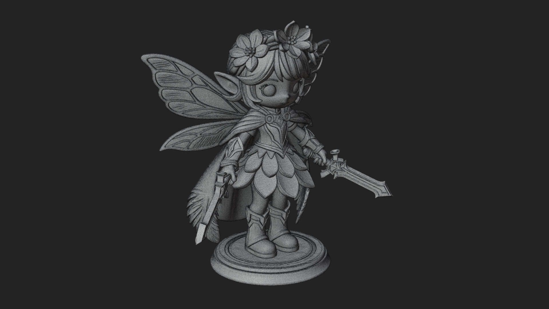 Chibi Flower Fairy With Sword Statue Design 1 3D Print Model 3D Model