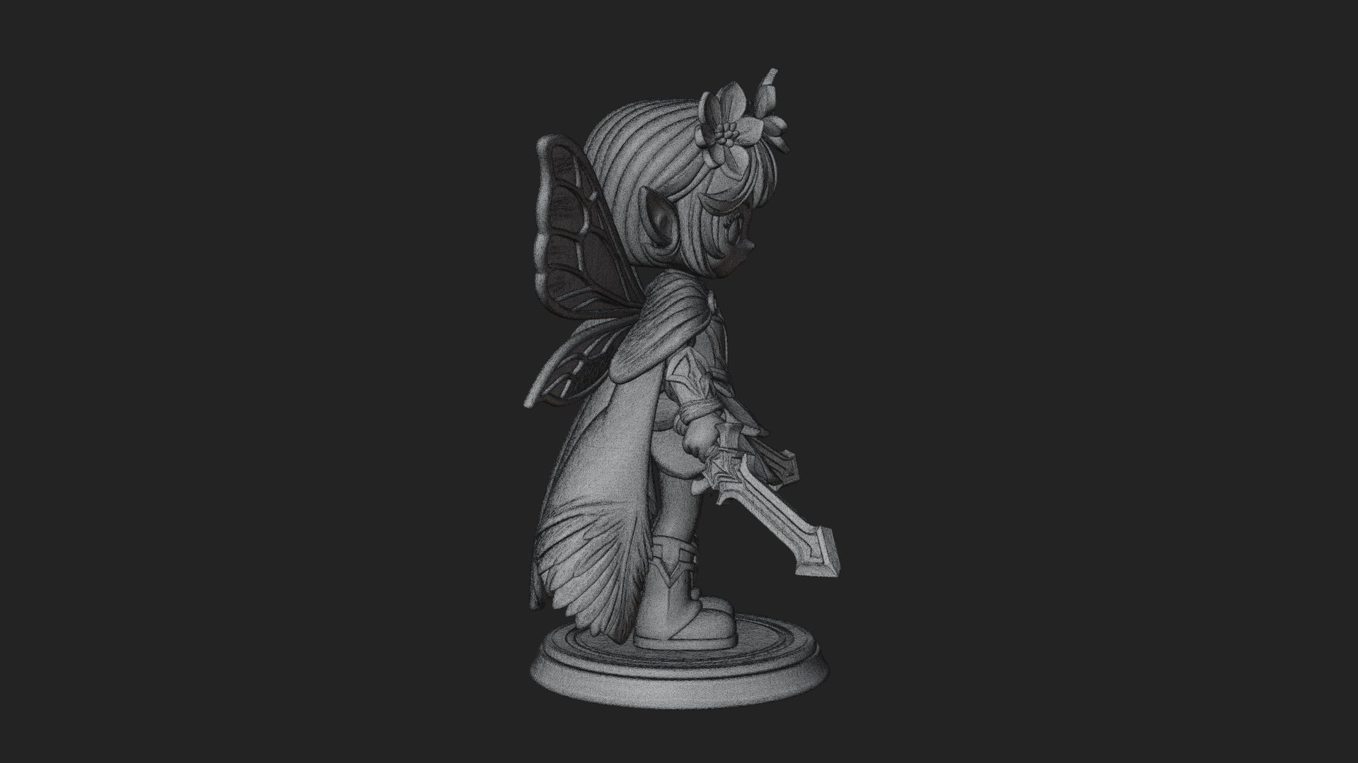 Chibi Flower Fairy With Sword Statue Design 1 3D Print Model 3D Model