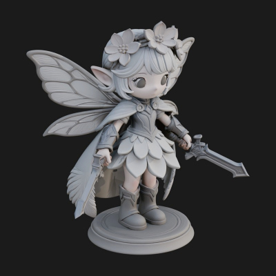 Chibi Flower Fairy With Sword Statue Design 1 3D Print Model