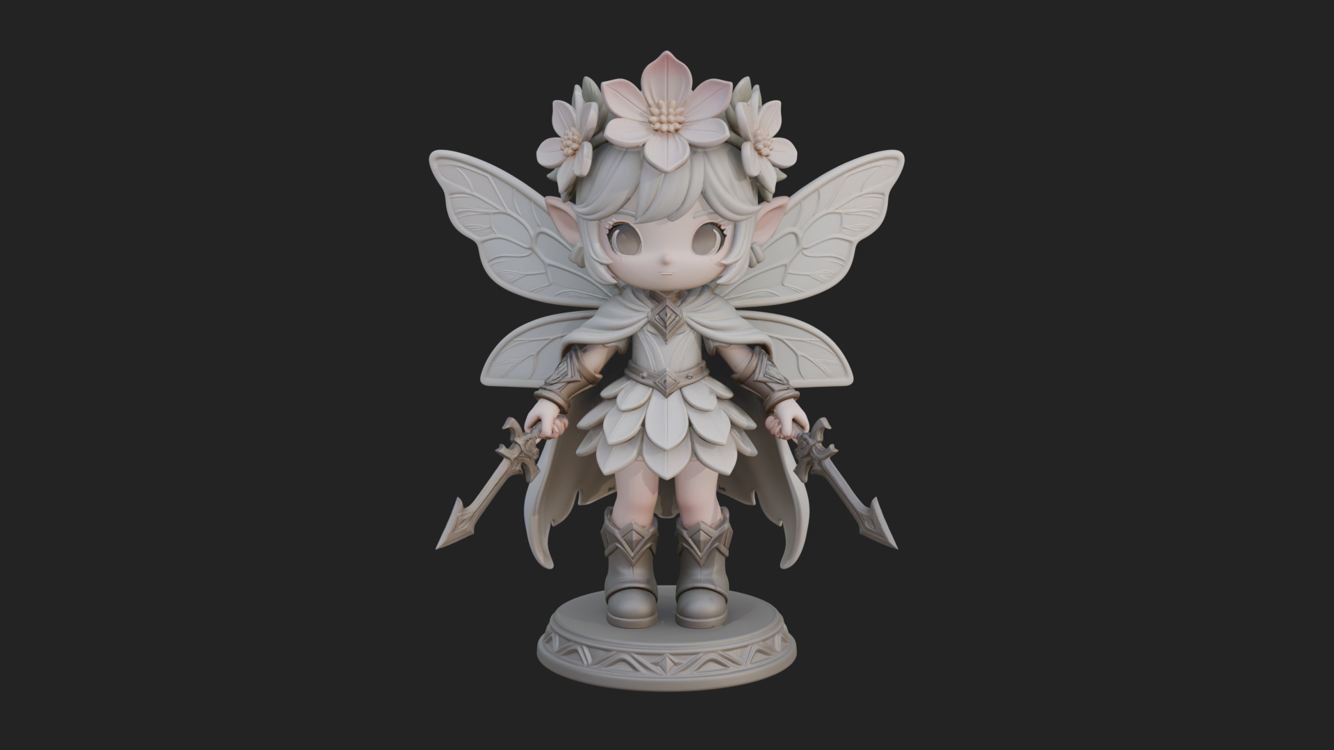 Chibi Flower Fairy With Sword Statue Design 2 3D Print Model 3D Model