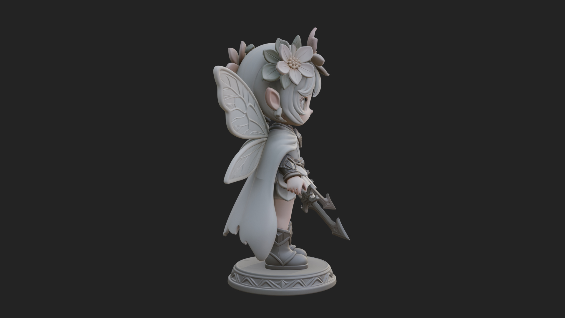 Chibi Flower Fairy With Sword Statue Design 2 3D Print Model 3D Model