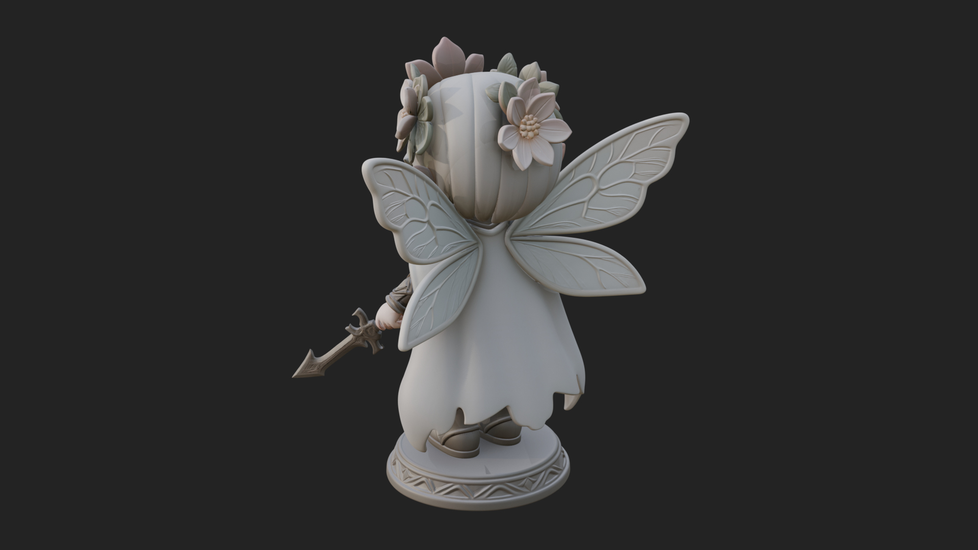 Chibi Flower Fairy With Sword Statue Design 2 3D Print Model 3D Model