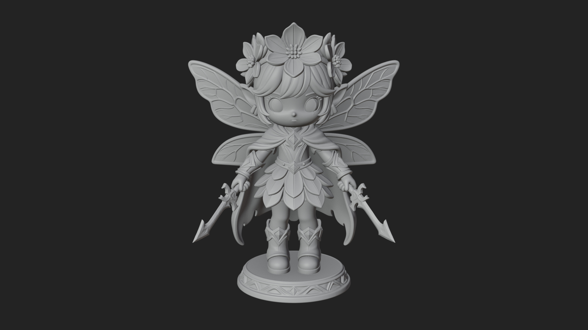 Chibi Flower Fairy With Sword Statue Design 2 3D Print Model 3D Model