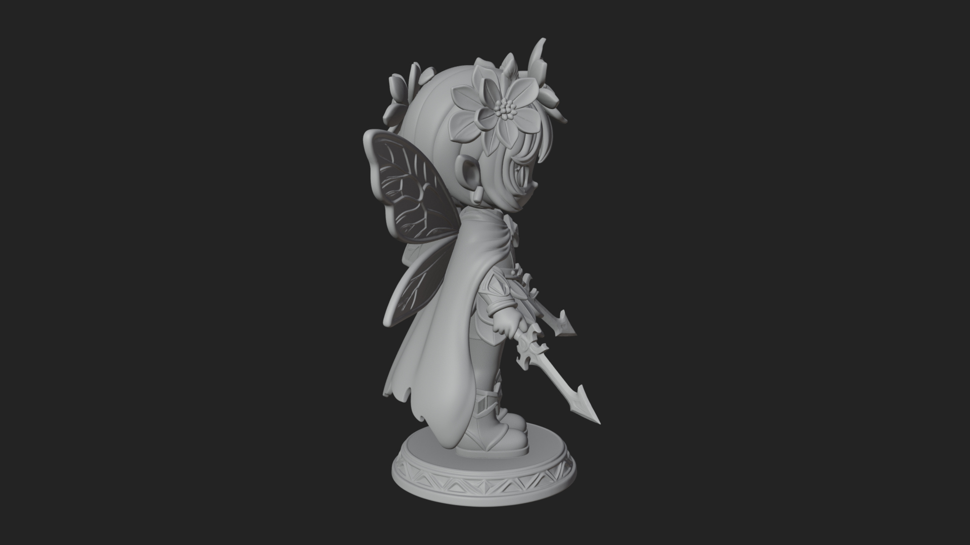 Chibi Flower Fairy With Sword Statue Design 2 3D Print Model 3D Model