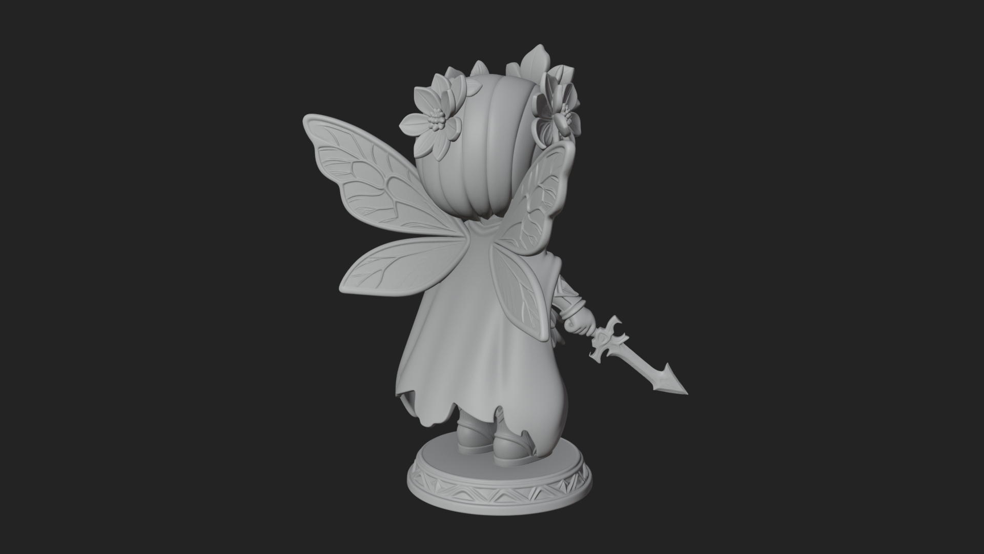 Chibi Flower Fairy With Sword Statue Design 2 3D Print Model 3D Model