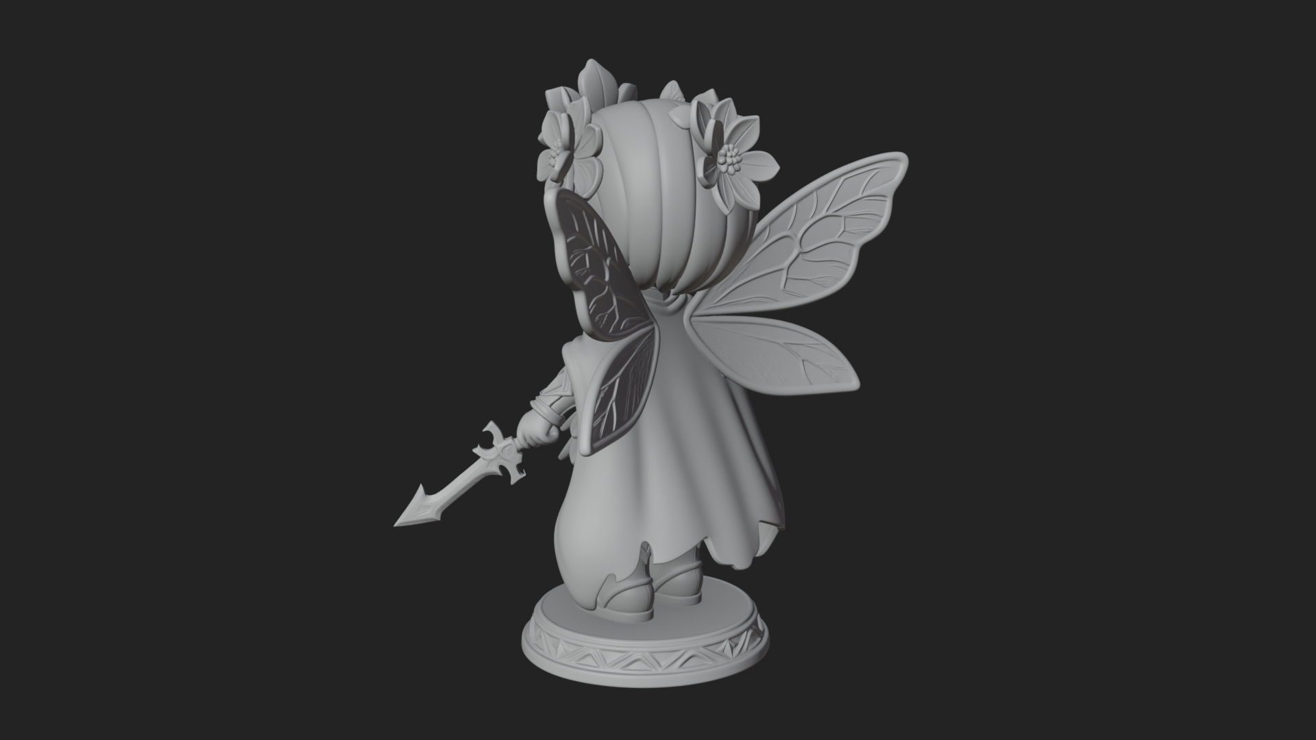 Chibi Flower Fairy With Sword Statue Design 2 3D Print Model 3D Model