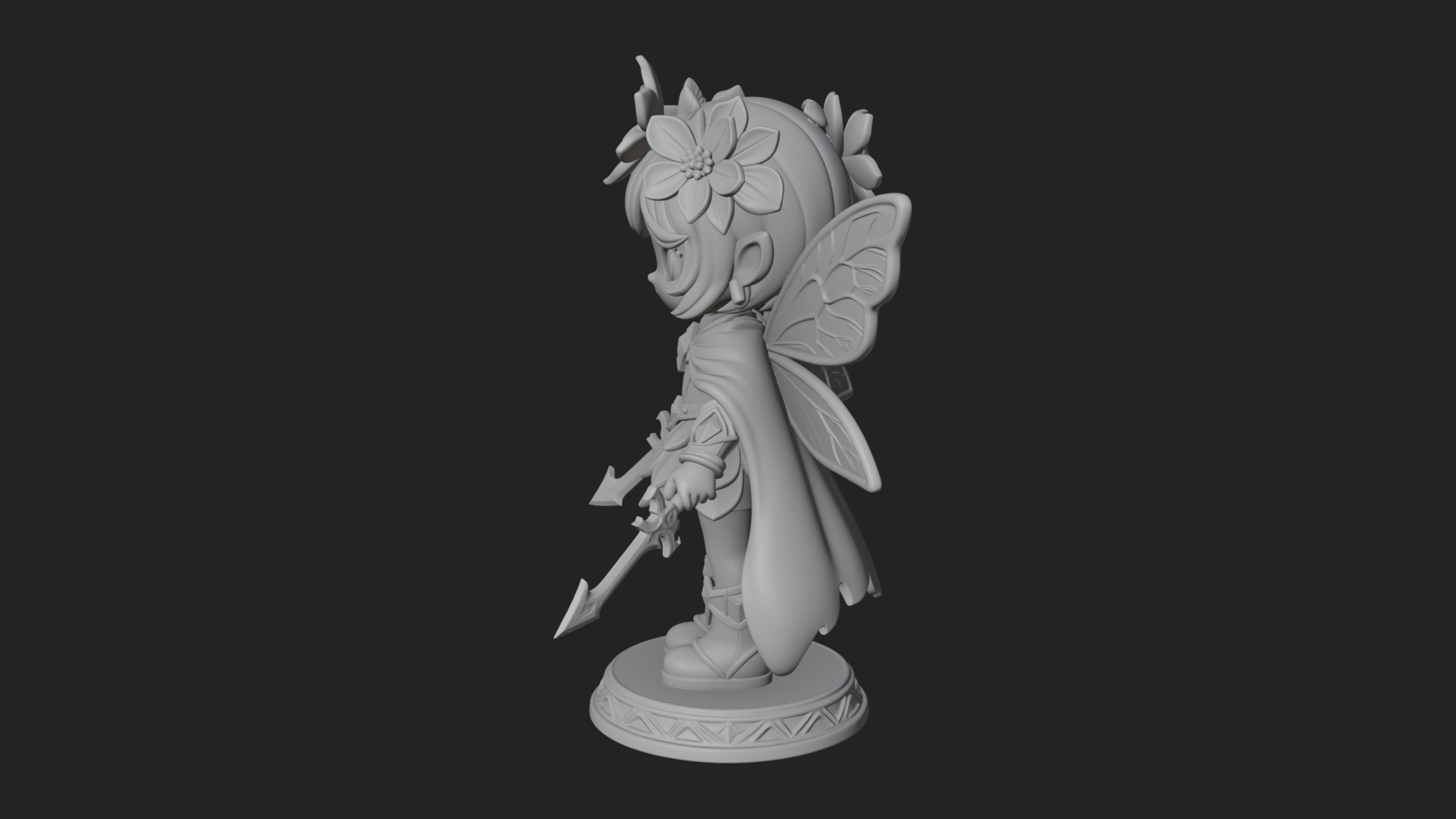 Chibi Flower Fairy With Sword Statue Design 2 3D Print Model 3D Model