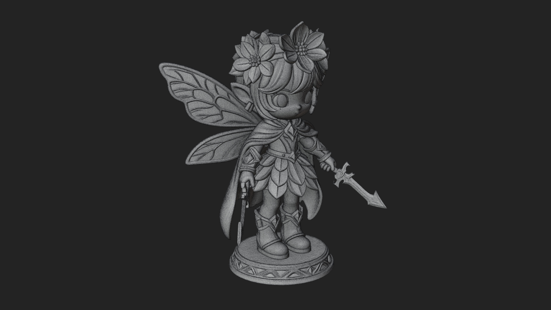 Chibi Flower Fairy With Sword Statue Design 2 3D Print Model 3D Model
