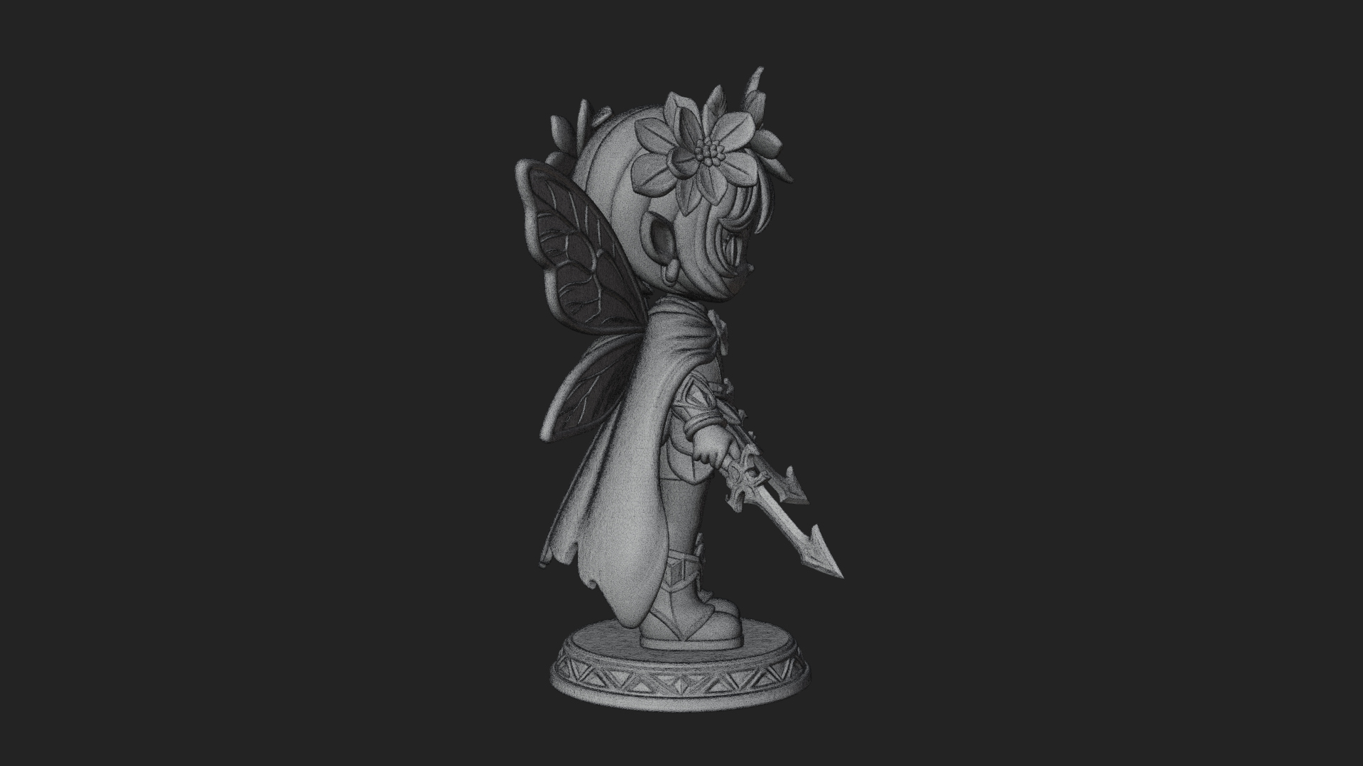 Chibi Flower Fairy With Sword Statue Design 2 3D Print Model 3D Model