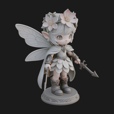 Chibi Flower Fairy With Sword Statue Design 2 3D Print Model