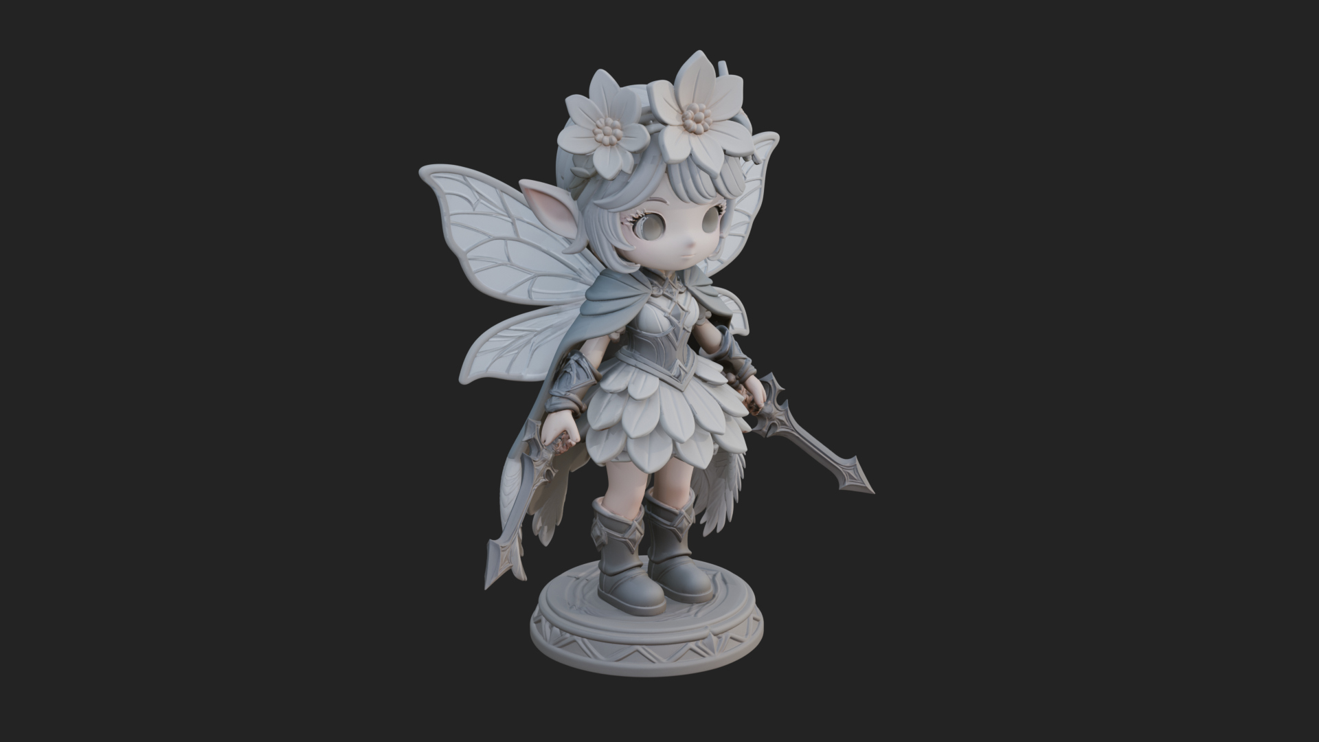 Chibi Flower Fairy With Sword Statue Design 3 3D Print Model 3D Model